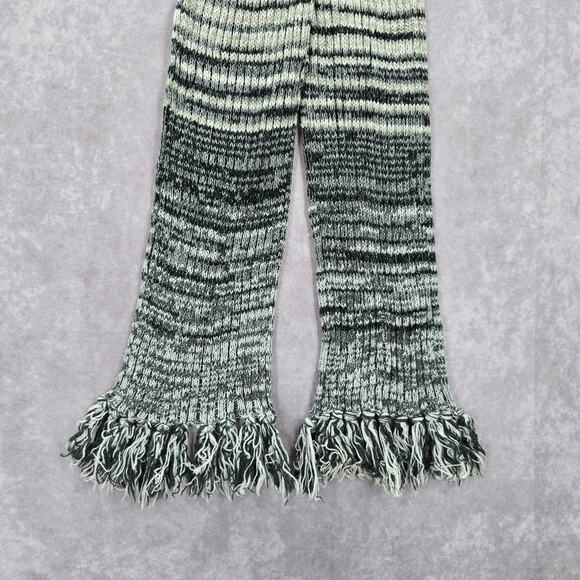 Gray Green Blue Fringe Stripe Tassels Y2K VTG Wrap Shawl Cable Knit Scarf - Picture 3 of 4